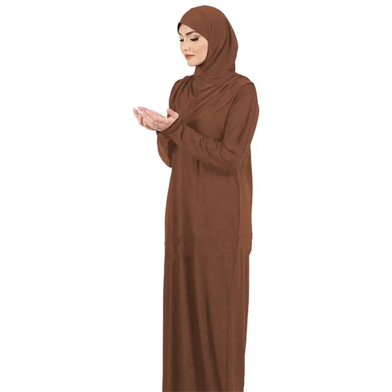 Ramadan One Piece Prayer Abaya Hooded Dress Kaftan Muslim Women Robe Hijab Dress Robe Solid Color Islam Dubai Turkey Clothes