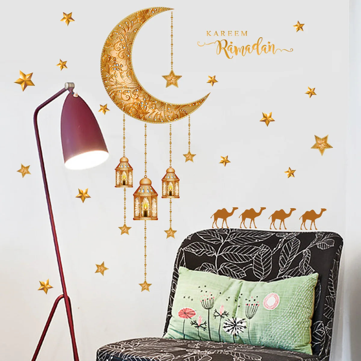 Ramadan Wall Decor Stickers Islamic Muslim Wall Decals Eid Mubarak Ramadan Lantern Moon Star Window Decor For Home Decorations