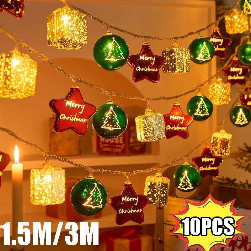 2025 Candy Cane Christmas Lights Santa Claus Snowman Lamp Xmas Tree String Hanging Ornaments Merry Christmas Decor