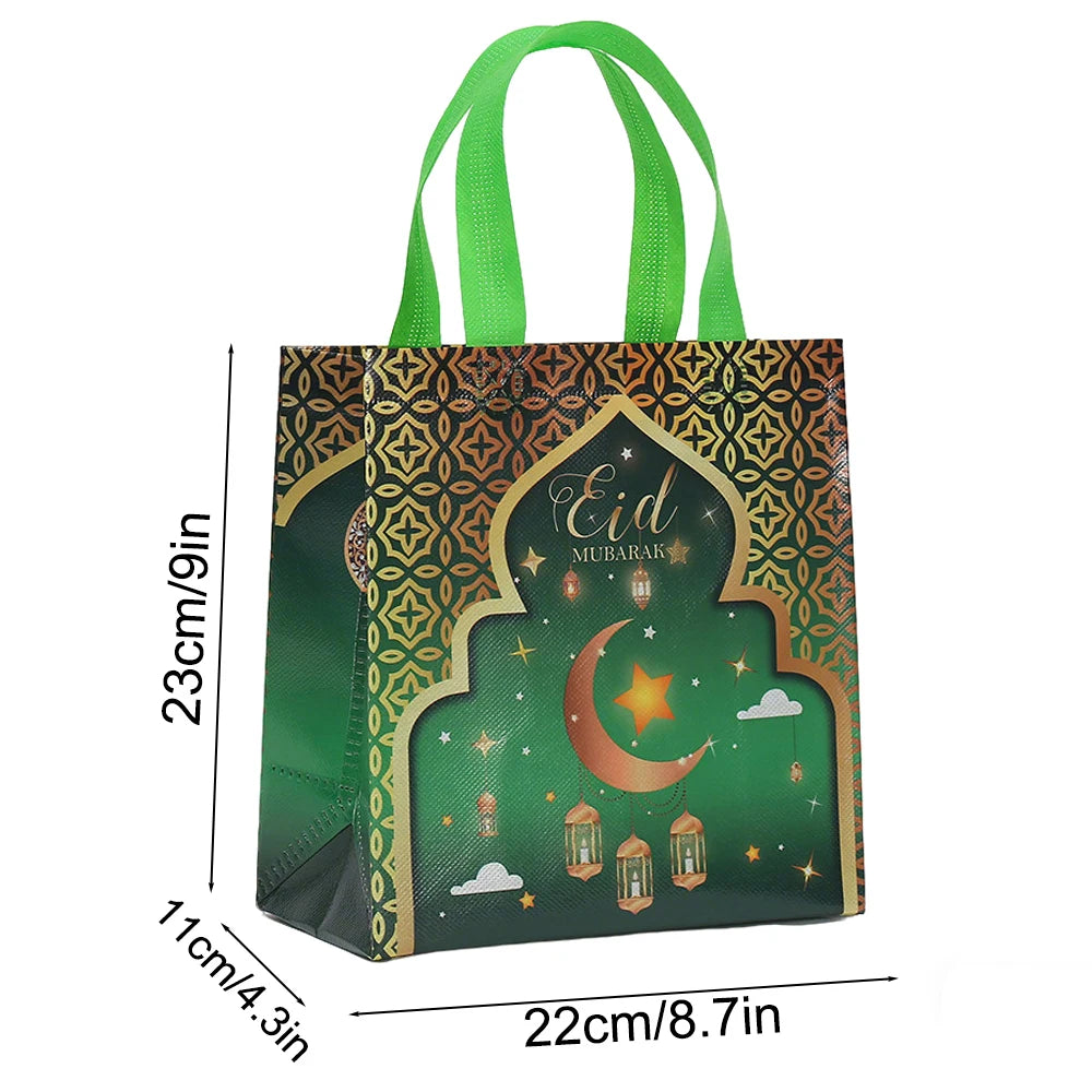 6/12pcs Eid Mubarak Non-Woven Gift Bags with Handle Ramadan Gift Packaging Bag Ramadan Kareem Decor Islamic Festival Party Favor