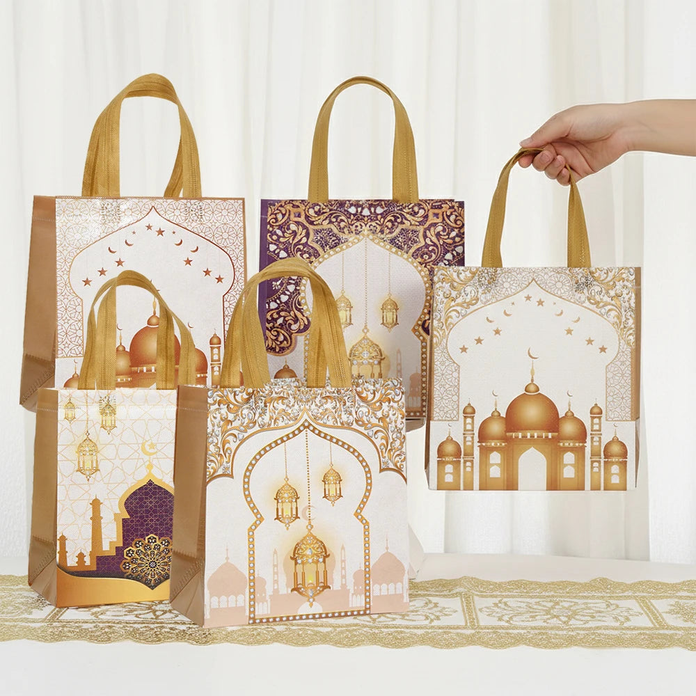 6/12pcs Eid Mubarak Non-Woven Gift Bags with Handle Ramadan Gift Packaging Bag Ramadan Kareem Decor Islamic Festival Party Favor