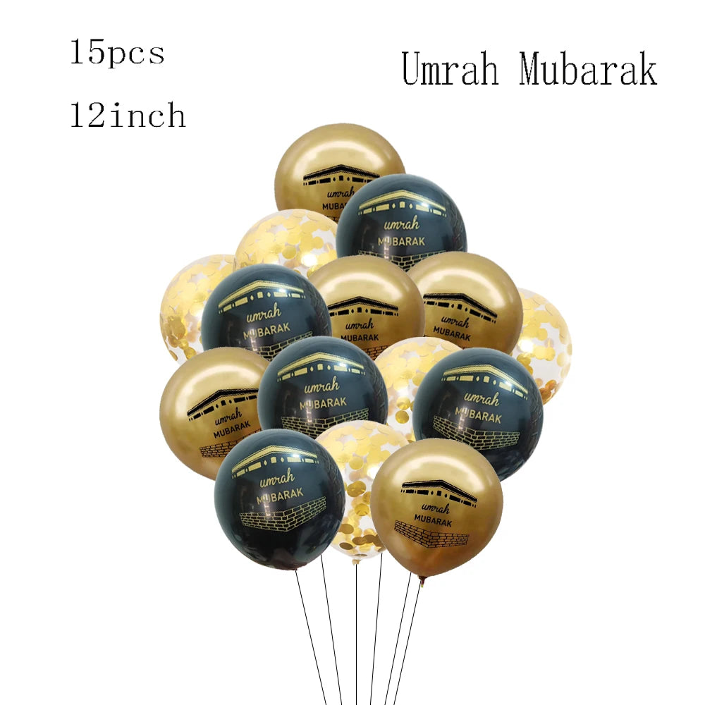 Black Gold Umrah Mubarak Latex Foil Balloon Eid Mubarak Islamic Muslim Ramadan Kareem Festival Party  Eid al Adha Decor Supplies
