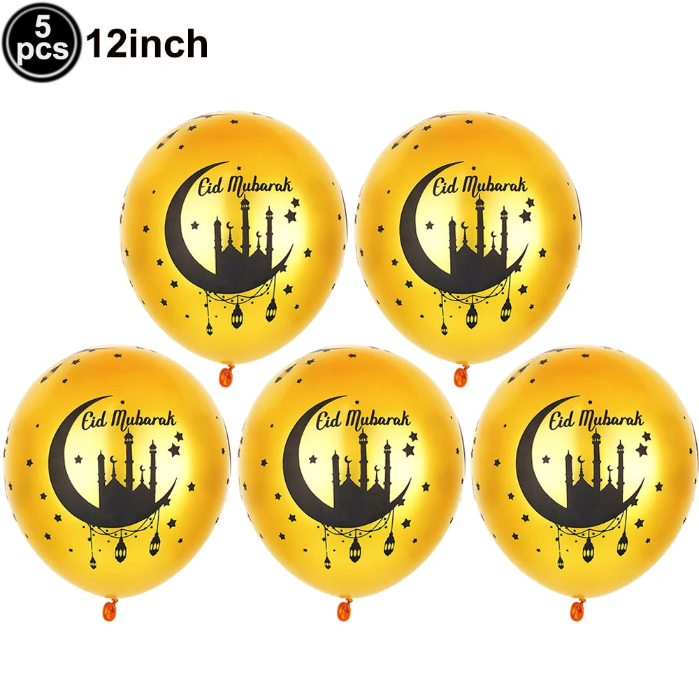 12inch Eid Mubarak Party Decorations Happy Eid al-Fitr Latex Balloons Gold Purple Black Moon Castle Print Confetti Balloons