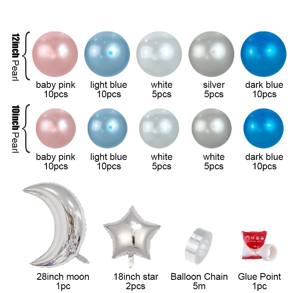 85pcs/set Blue White Pink Latex Pearl Balloon Arch Set Birthday Wedding   Party Family Reunion Moon Star Aluminum Foil Balloons