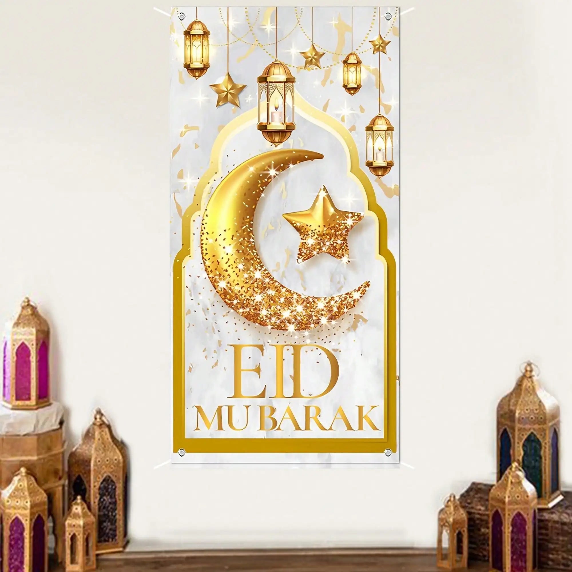 1pc Ramadan Eid Mubarak Decoration Hanging Flag，for Eid Al-Fitr Party DIY Home Door Hanging Backdrops Decor Flag
