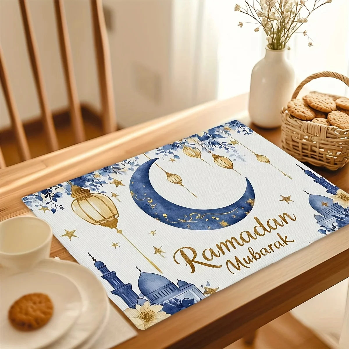 Ramadan Kareen Moon Lantern Linen Placemats Party Decor Reusable Eid Mubarak  Kitchen Dining Table Mat Ramadan Decorations