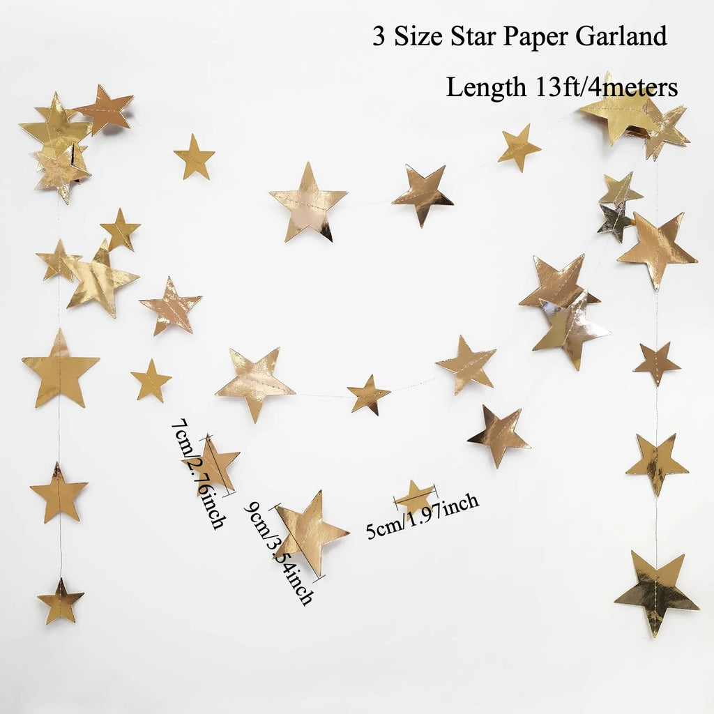 Champagne Gold Party Decorations Star Dots Garlands  Hanging Paper Heart Streamer Banner Wedding Valentine Day Party Flag Decor