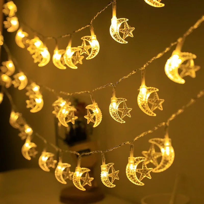 1.5M 10LED Moon Star Eid Mubarak String Light Ramadan Decorations for Home 2023 Ramadan Kareem Islamic Muslim Party Eid Al Adha