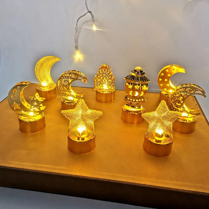 Ramadan Iron Candlestick Candlestick Star Moon Desktop Decoration Display Rack Eid al Fitr Party Table Decoration Lantern Stand