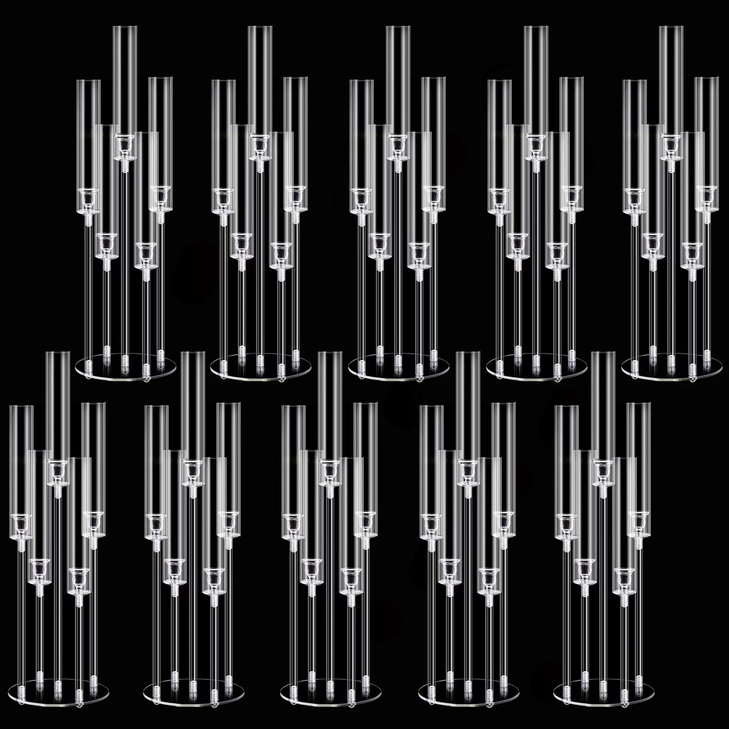 2/4/6/8/10pcs Acrylic Candelabra Centerpieces Clear Candle Holder for Wedding 5 Arm Candlesticks Holder with Acrylic Shade