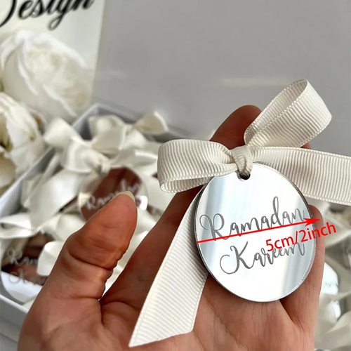 10Pcs Ramadan Kareem Mirror Tag Eid Gift Acrylic Gift Tag Muslim Islamic Eid Al Adha Ramadan Holiday Party Table Decor Keepsake