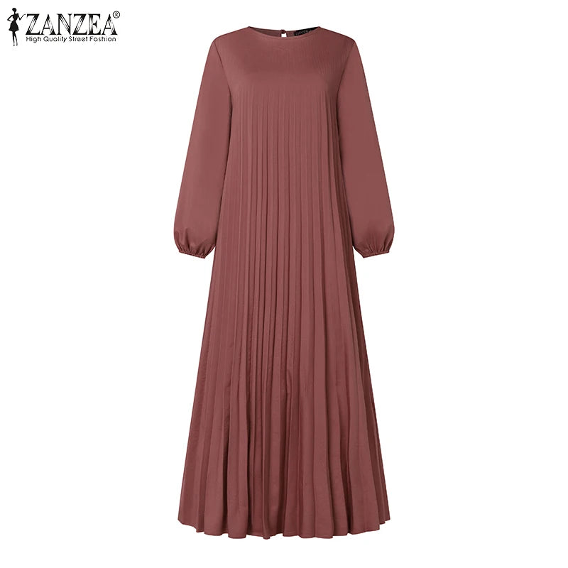 2025 ZANZEA Islamic Hijab Women Abaya Robe – Elegant O-Neck A-Line Dress