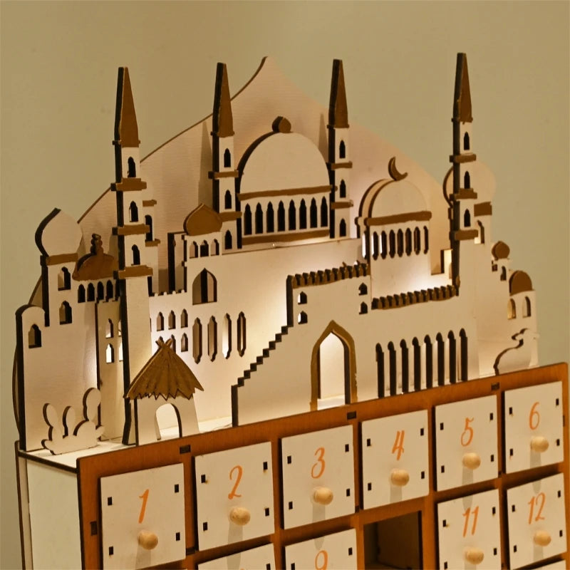 hot sale Islamics Home Decors Eid Countdown Calendar 30 Days Drawers LED Lighted Wood Ramadans Advent Calendar for Eid Mubarak
