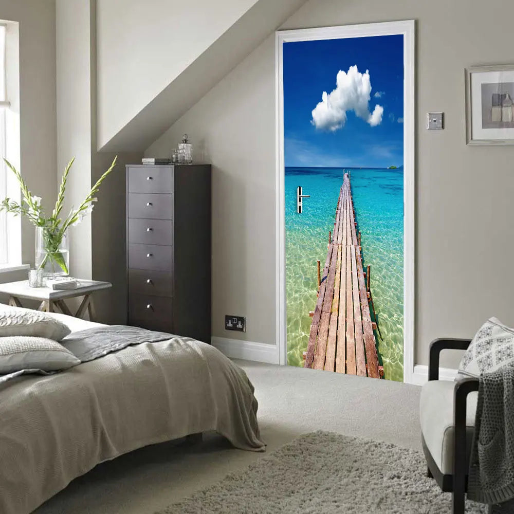 Medieval Stone Hutongs DIY Door Wall Sticker Home Decor Living Room Children Room Bedroom Art Mural Self-adhesive PVC Wallpaper