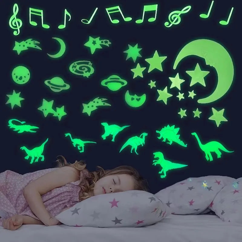 Room Wall Art Decor Bedroom Ceilling Home Decor Glow In Dark Moon Universe 3D Luminous Fluorescent Sticker Stars Dinosaur TMZ