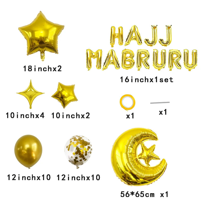 1Set Umrah Mubarak Balloon Set Banner Muslim Festival Home DIY Decor Eid Mubarak Ramadan Kareem Hajj Party Supplies