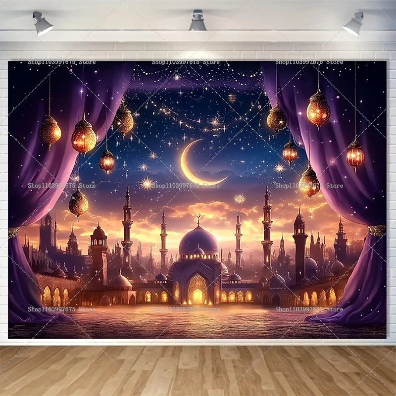Elegant Ramadan Lanterns Backdrops Ramadan Eid Mubarak Party Decorations Photography Background Banner Studio Photo Booth Props