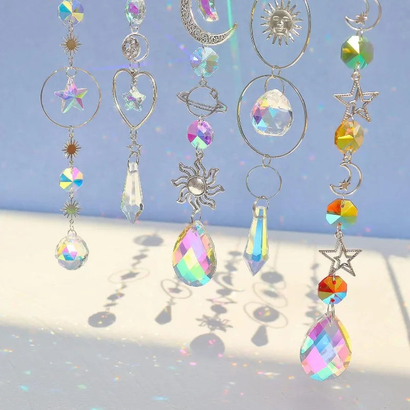 1Pc Galaxy Star Moon Crystal Wind Chime Pendant for Home Decor Garden Suncatcher Dream Catcher Pendant Holiday Party Supplies