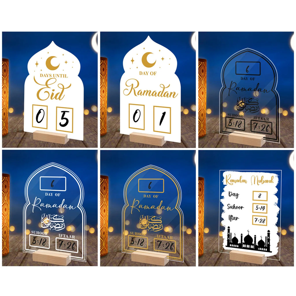 Reusable Acrylic Ramadan Calendar Board Wooden Base Table Ornament with Pen Mubarak Eid Advent Day Suhoor Iftaar Countdown Gifts