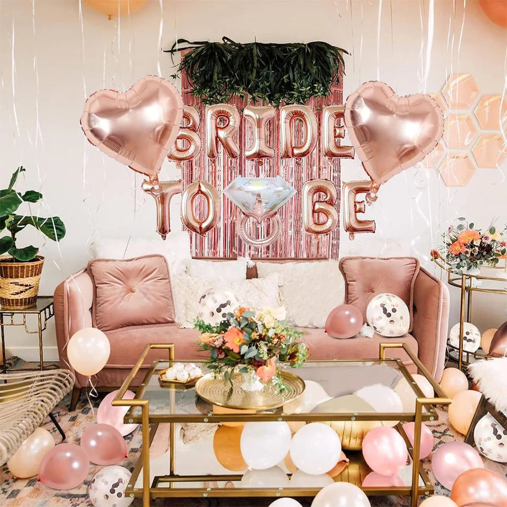 41 Pcs Rose gold Bride to be Balloon Tassel Diamond ring and heart  decoration set Ladies' Singles  Pre marital bachelor party