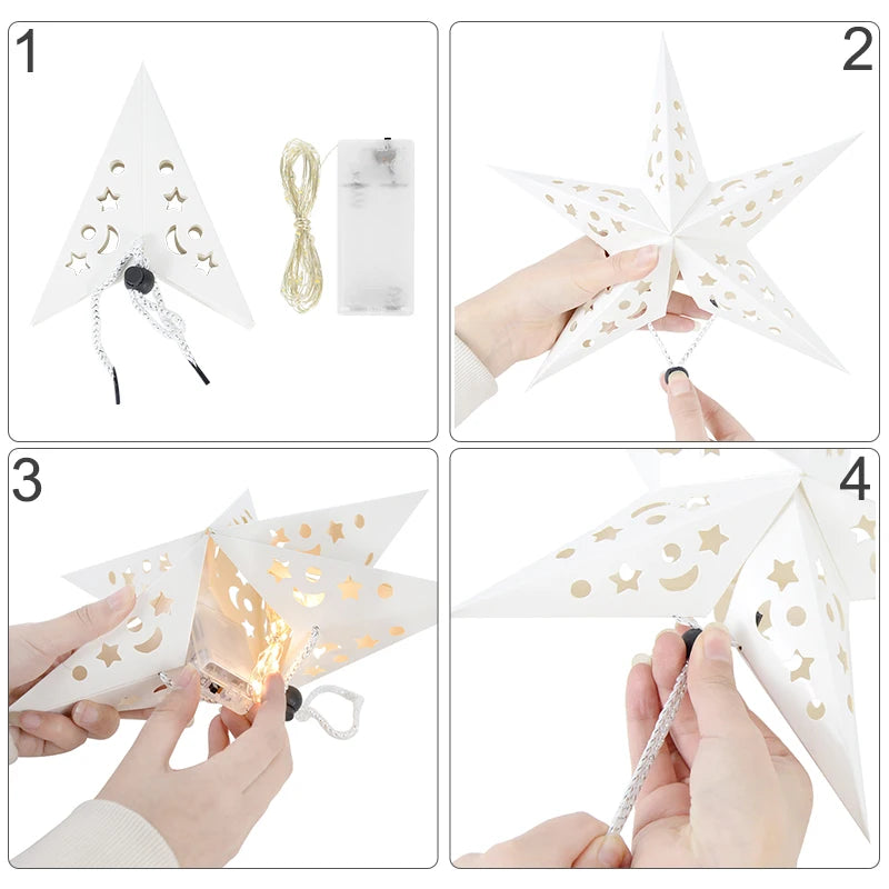 30-60cm Hollow Star Lights Eid Mubarak LED Star Lantern Pendants Ramadan Wedding Decoration Islamic Muslim Party Home Decor Gift