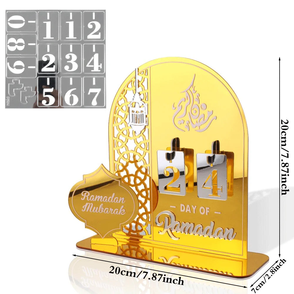 Acrylic Eid Countdown Calendar 2026 Ramadan Mubarak Decoration for Home DIY Day of Ramadan Tracker Islamic Muslim Party Supplies