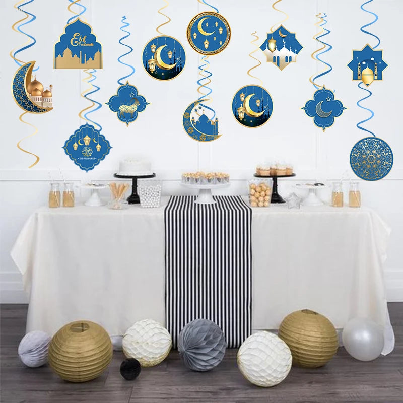 1Set Ramadan Mubarak Paper Banner Garland Hanging Pendant 2025 Islamic Muslim Party Moon Castle Decor EID Party Gift Supplies