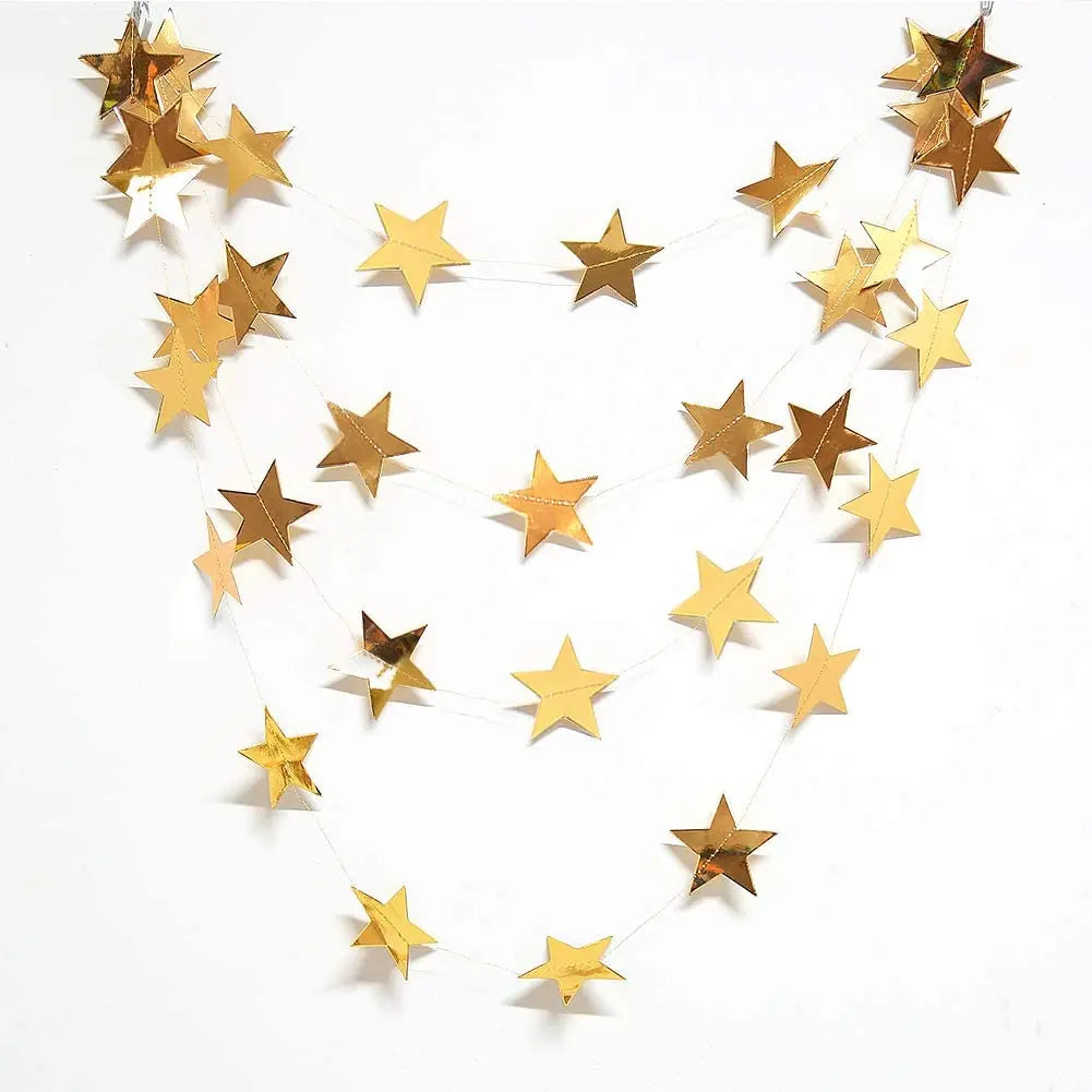 Gold Eid Mubarak Ramadan Decor Paper Star Moon Circle Dot Crescent Lamp Garland for Home Muslim Party Backdrop Banner Decoration