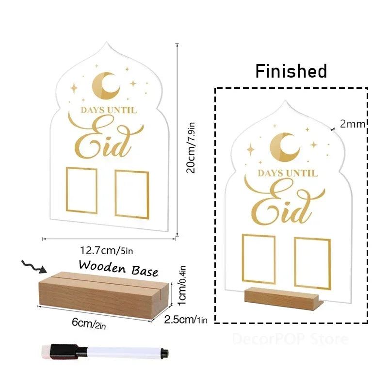 Reusable Ramadan Calendar Board Wooden Base Table Ornament Mubarak Eid Advent Day Suhoor Iftaar Countdown Gifts with Pen