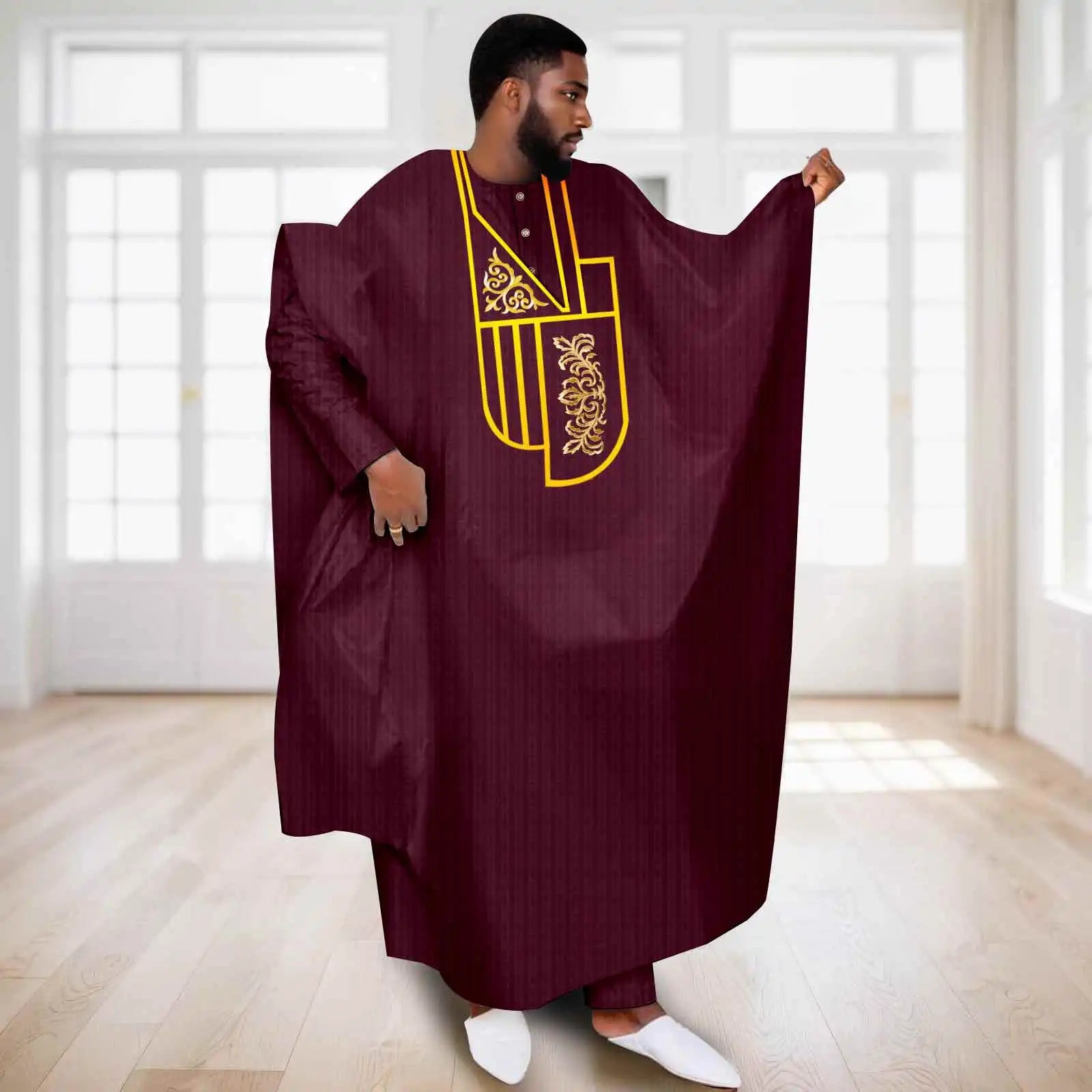 APTX African Clothes for Men Muslim Robe White Traditional Wedding Party Suit Shirt Pants 3 Pcs Set Dashiki Agbada Ramadan