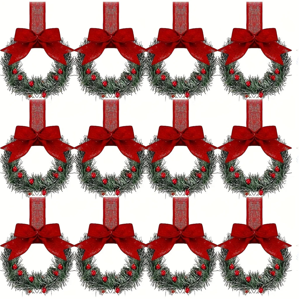 1pcs Christmas Kitchen Cabinet Wreaths with Ribbon Red Berry Mini Wreaths for Christmas Party Window Door Plastic Classic Wreath