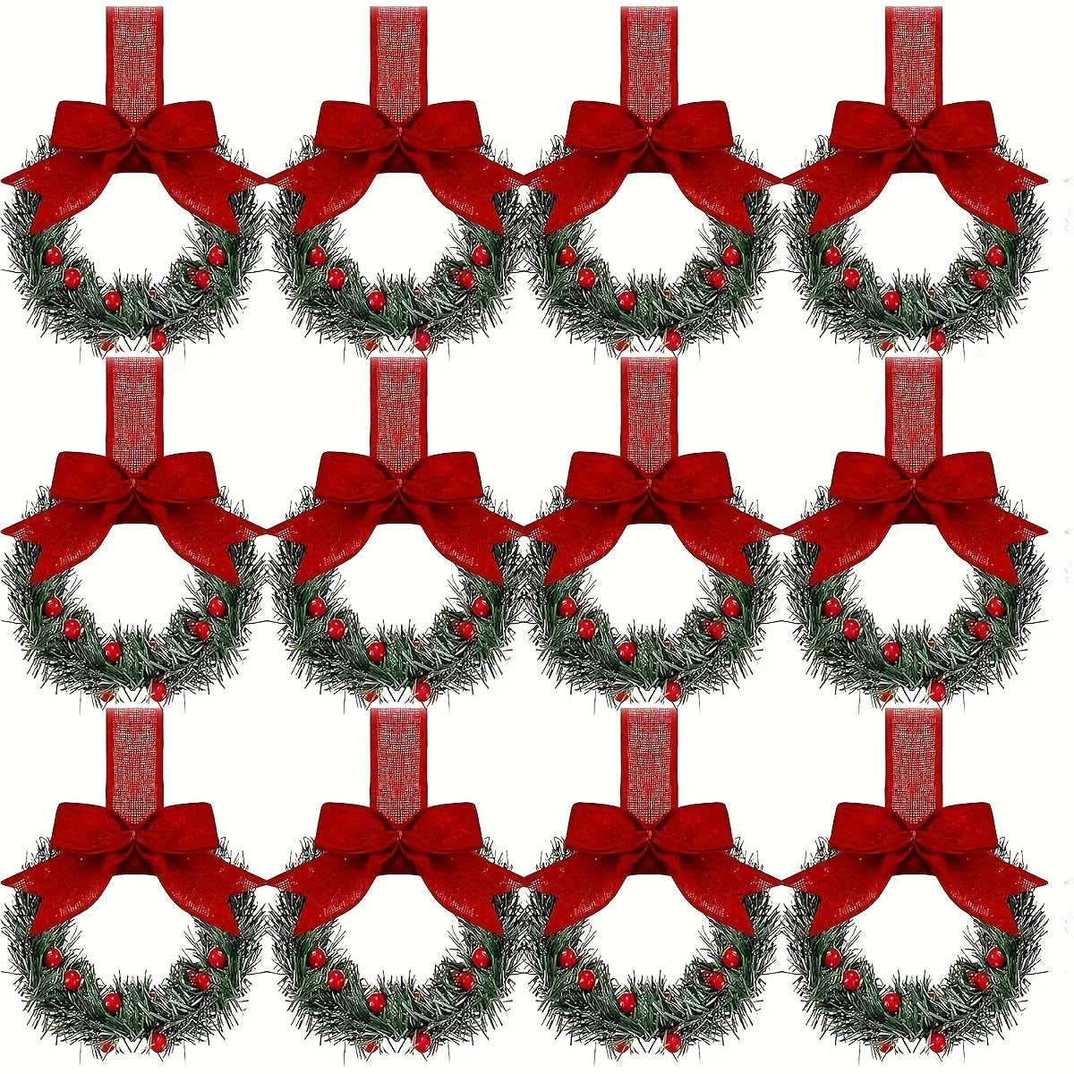 1pcs Christmas Kitchen Cabinet Wreaths with Ribbon Red Berry Mini Wreaths for Christmas Party Window Door Plastic Classic Wreath