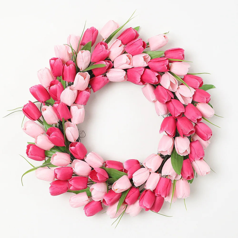YeeNanee Vibrant Wild Flowers Spring Wreaths for Front Door Artificial Daisy Tulip Lambs Ear Summer Wreath Home Wall Decoration
