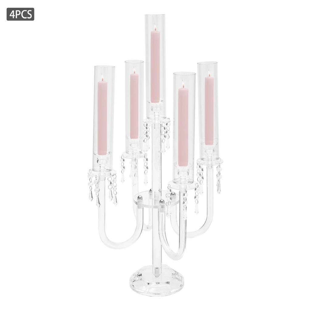 4PCS 4+1 Arms Acrylic Candle Holders  Candelabra Wedding Table Centerpieces Flower Stands Party Candlesticks Decoration