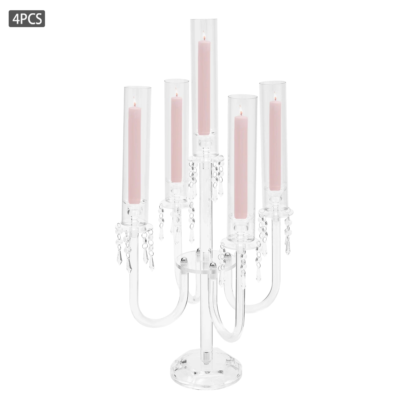4PCS 4+1 Arms Acrylic Candle Holders  Candelabra Wedding Table Centerpieces Flower Stands Party Candlesticks Decoration