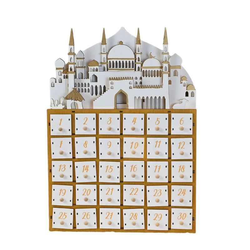 hot sale Islamics Home Decors Eid Countdown Calendar 30 Days Drawers LED Lighted Wood Ramadans Advent Calendar for Eid Mubarak