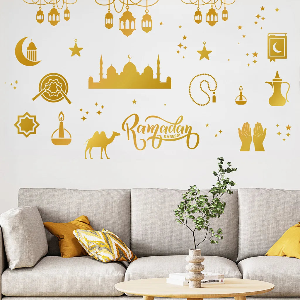 Ramadan Wall Decor Stickers Islamic Muslim Wall Decals Eid Mubarak Ramadan Lantern Moon Star Window Decor For Home Decorations