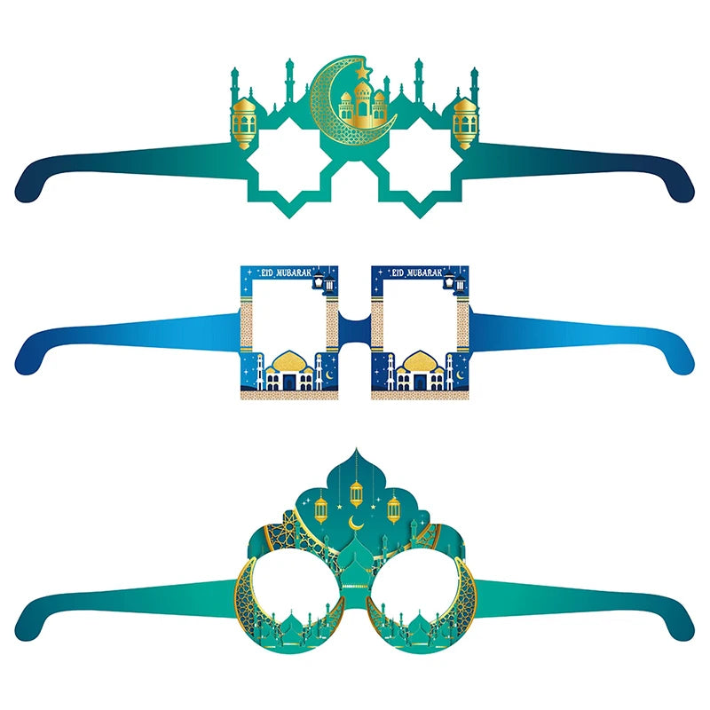6Pcs Paper Glasses EID Mubarak 2025 Ramadan Decorations For Home Islamic Muslim Photo Booth Props Gifts Eid Al Adha Party Decor