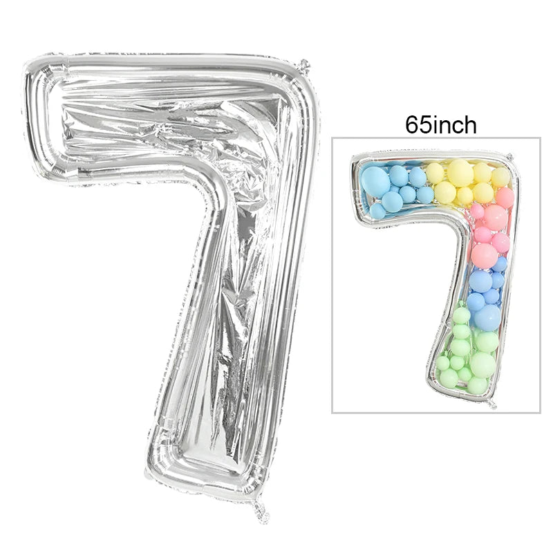 65inch Large Foil Number Balloon DIY Filling Frame 1st 18th Birthday Decoration Balloons Filling Box Wedding Anniversary Decor