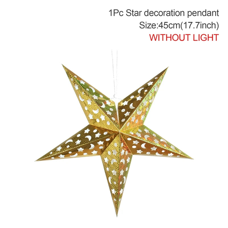 30-75cm Hollow Star Hanging Pendant Eid Mubarak Christmas Ramadan Decoration 2024 Islamic Muslim Party Decor Ramadan Kareem Gift
