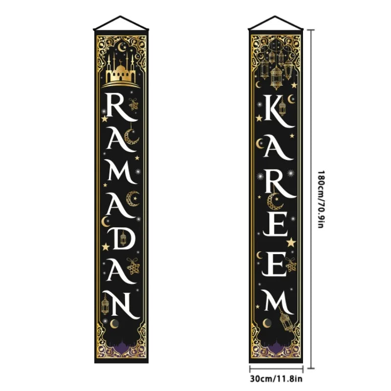 Ramadan Celebration Door Curtain with Eid Mubarak Garland Banner for Islamic Home Decoration Festival Party Supplies