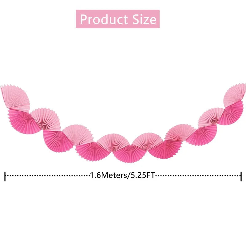 Blue Paper 3D Fans Flower Garland Hanging Flower Banner Wall Decoration for Wedding Birthday Baby Shower Party Streamer Decor