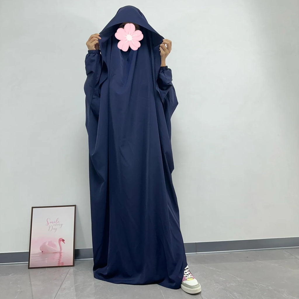 Ramadan One Piece Prayer Abaya Hooded Dress Kaftan Muslim Women Robe Hijab Dress Robe Solid Color Islam Dubai Turkey Clothes