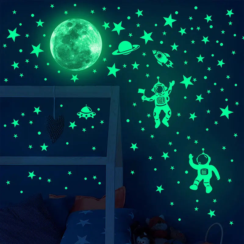 Luminous Moon Stars Astronaut Ceiling Wall Stickers The Dark Glowing Stars Planet Spaceship Bedroom Home DIY Decoration