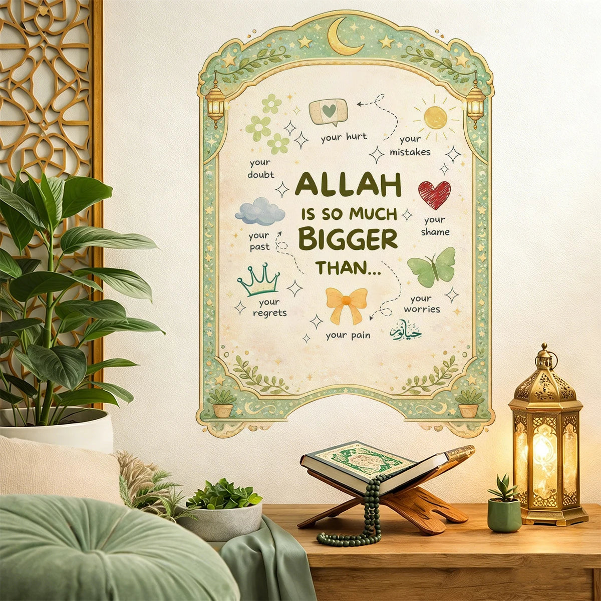 Islamic Inspirational Moon Lantern Wall Sticker Muslim Decal Murals Use Eid Mubarak Gift Living Room Office Interior Home Decor