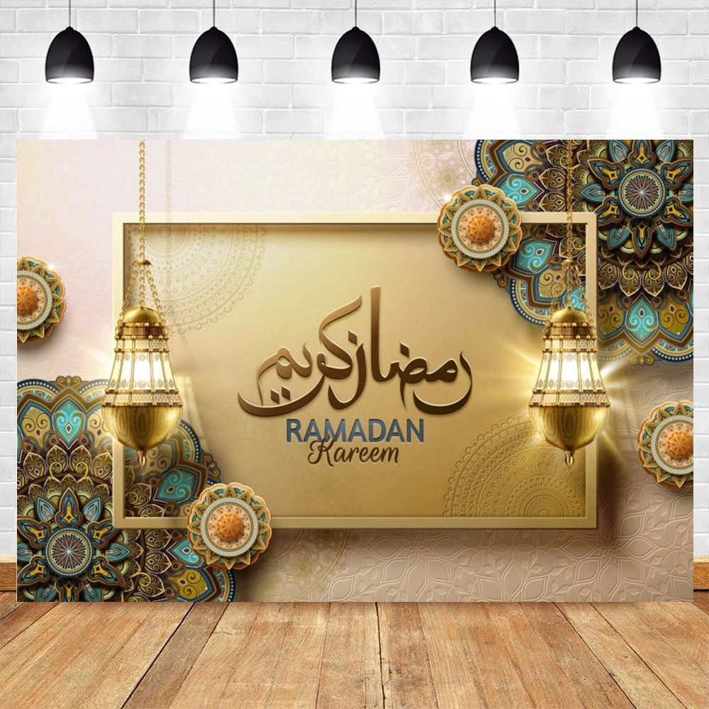 Ramadan Kareem Backdrop Eid Mubarak Party Lantern Flower Moon Islamic Family Party Photography Background Decor Banner Poster
