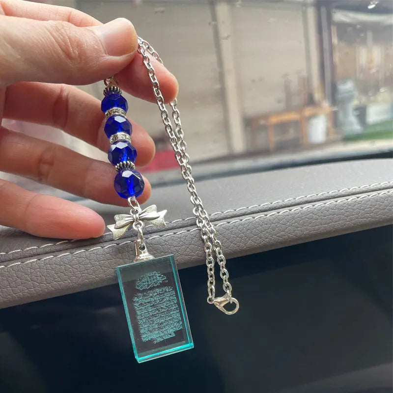 Islam Blue Beads Quran Allah Ayatul Kursi Crystal Car Hanging Pendant