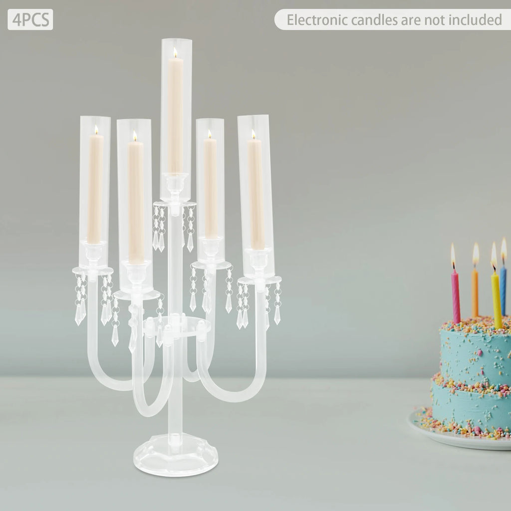 4PCS 4+1 Arms Acrylic Candle Holders  Candelabra Wedding Table Centerpieces Flower Stands Party Candlesticks Decoration