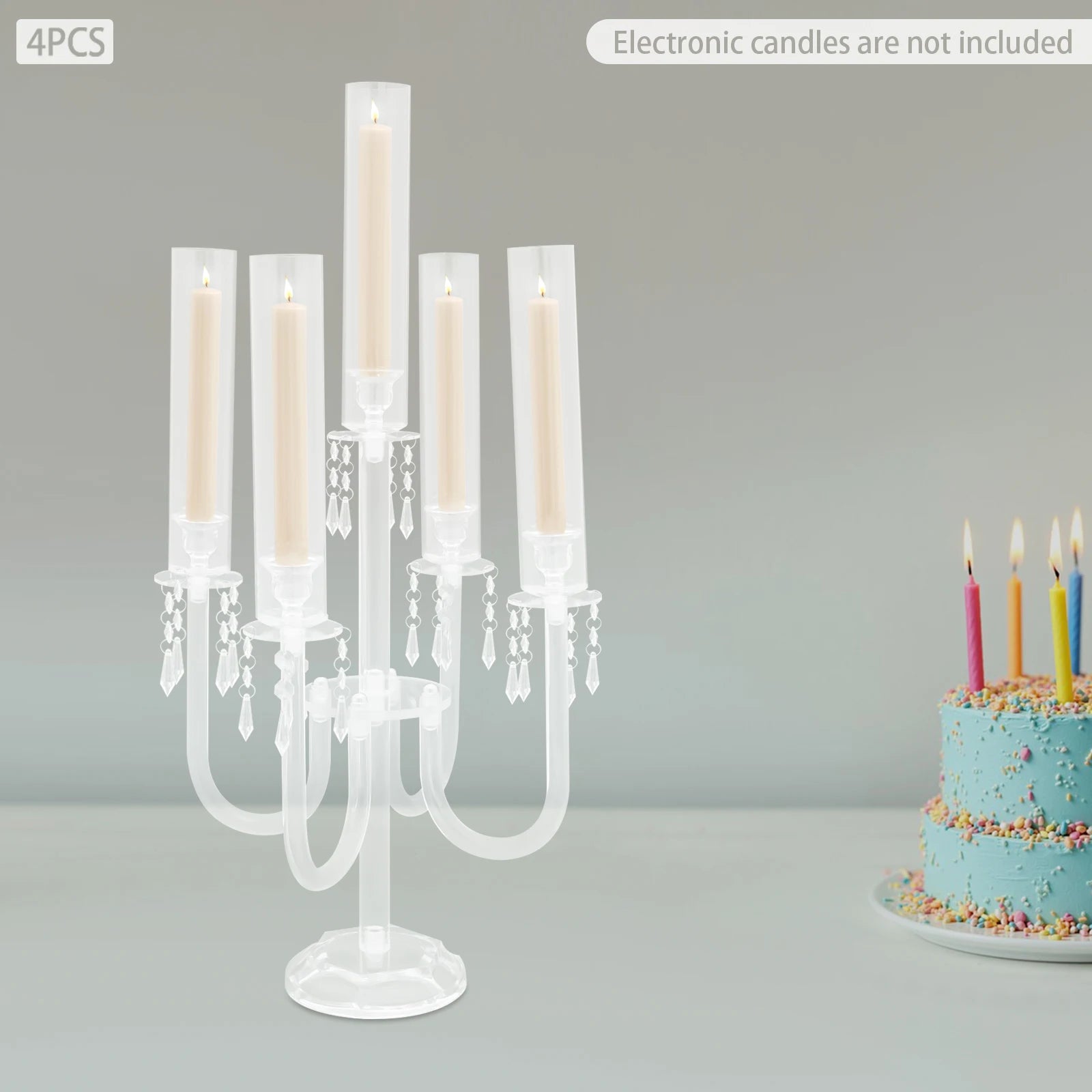 4PCS 4+1 Arms Acrylic Candle Holders  Candelabra Wedding Table Centerpieces Flower Stands Party Candlesticks Decoration