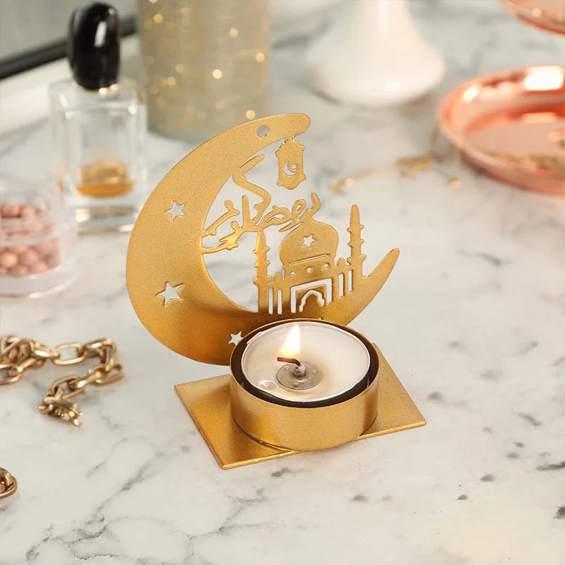 Metal Candle Holder Islamic Muslim Party Decor Eid Mubarak Candle Sticks Dinner Table Ornaments Ramadan Kareem Decorations